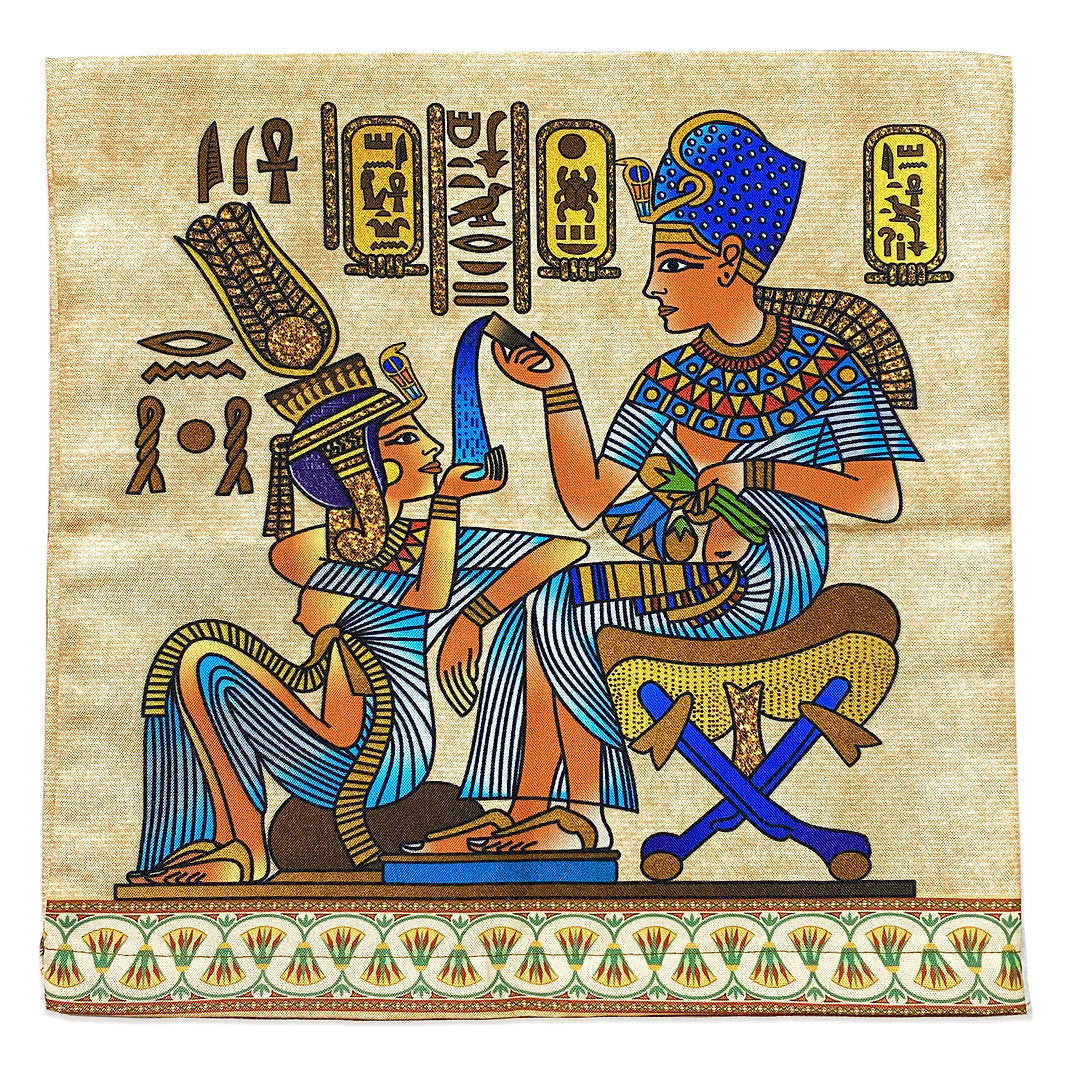 Vibrant Egyptian Pillow Case of Tutankhamun and Ankhesenamun