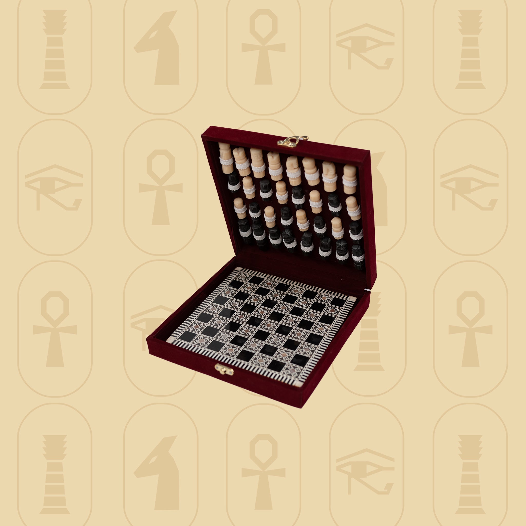 Pharaonic Chess Set with Mother-of-Pearl Inlay